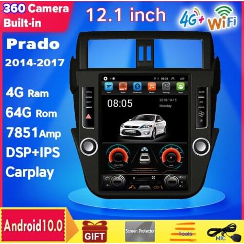 ZOYOSKII Android 10 12.1 inch vertical screen Tesla style CAR radio GPS Bluetooth navigation player for Toyota Prado 2014-2017
