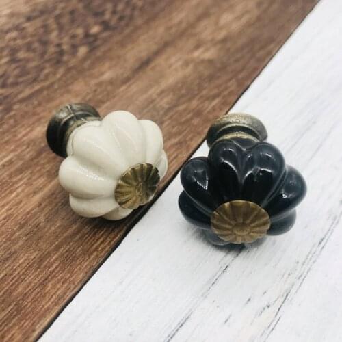 1pcs Vintage Look Pumpkin Ceramic Knobs Door Handle Cabinet Drawer Cupboard Pull Small Retro Grey/Black Door Drawer Knobs