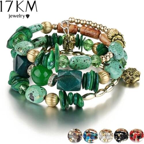 17KM Brand Woman Boho Multilayer Beads Charm Bracelets for Women Vintage Resin Stone Bracelets & Bangles Pulseras Ethnic Jewelry