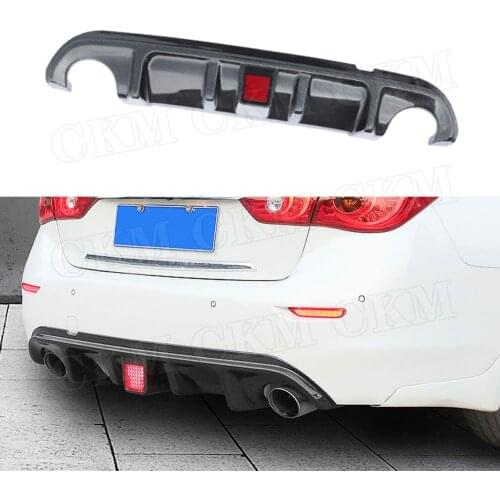 ABS Carbon Look Rear Bumper Lip Diffuser Cover With LED Light For Infiniti Q50 Base Sport 2014 2015 2016 2017 Gloss Black