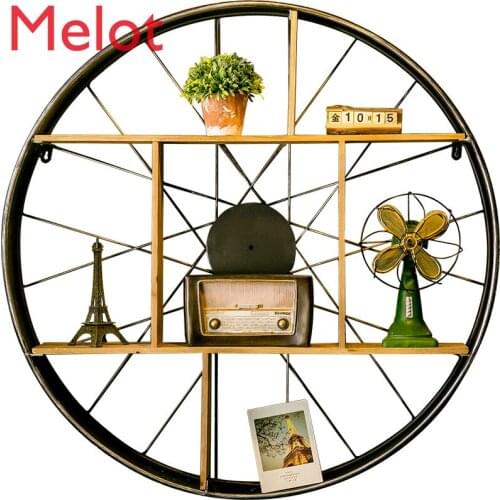 Antique Industrial Wind Iron Wheel Rack Wall Hanging Decoration of Restaurant Wall Partition Frame Wall Shelf Shelves Room Decor