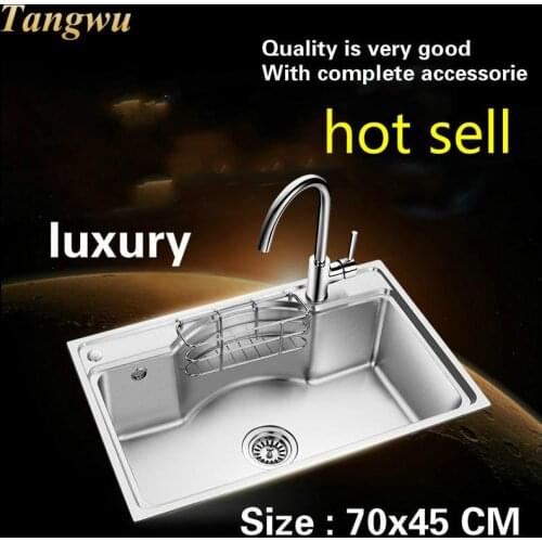 Free shipping Standard individuality big kitchen single trough sink luxury food grade 304 stainless steel hot sell 70x45 CM