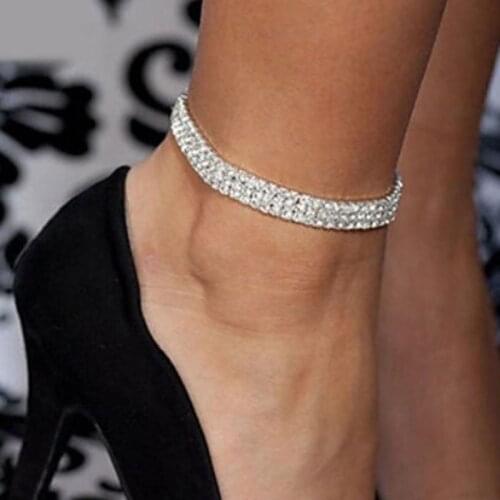 Shining Crystal Rhinestone Elastic Anklets for Women Ankle Bracelet on the Leg Bracelet Layered Anklet Foot Jewelry enkelbandje