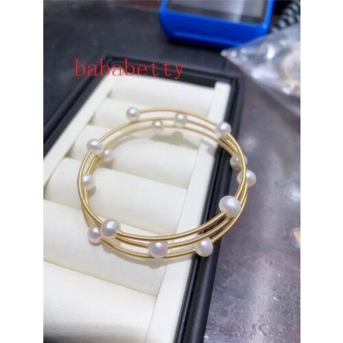 New natural freshwater 6-7MM white multicolor pearl polycyclic handmade bracelets can be resized
