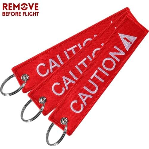 New Keychain Embroidery CAUTION car key ring Red llavero coche Fashion keyfods key holders for Cars Motorcycles Gift 3PCS/lot