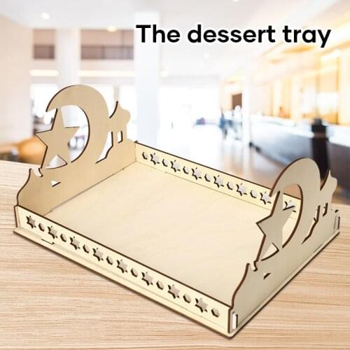 Wooden Eid Mubarak Serving Tray Detachable Ramadan Ornament DIY Festival Gift for Muslim Dessert FPing