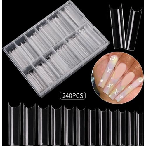 240 Pcs/Set C Type Long Fake Nail Accessories for DIY Art Decoration 2021 New French False Nails Tips for Extension
