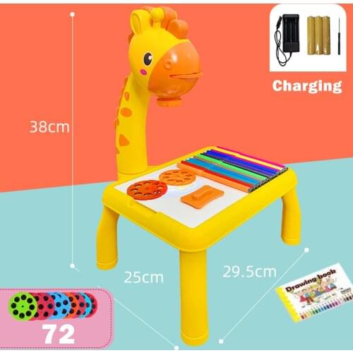 Kids Drawing Desk with Projector Educational Toys Drawing Board with Singing Function Detachable Projection Painting Table Child