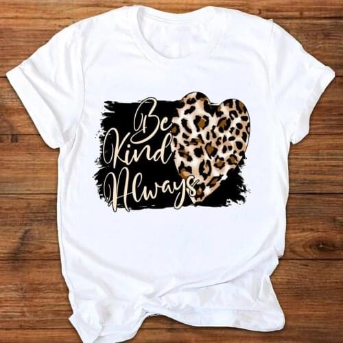FIXSYS Women Graphic Leopard Love Fashion Short Sleeve 90s Ladies Printing Print Clothes Lady Tees Tops Female T Shirt