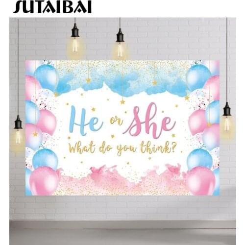 He or She What Do You Think Gender Reveal Party Backdrop Baby Shower Pink or Blue Boy or Girl Watercolor Photography Background