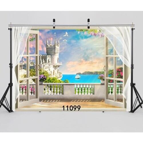 Balcony Outlet Sea Castle Photography Backdrop for Photo Studio Photo Background Photography Props Baby Shower Photo Booth