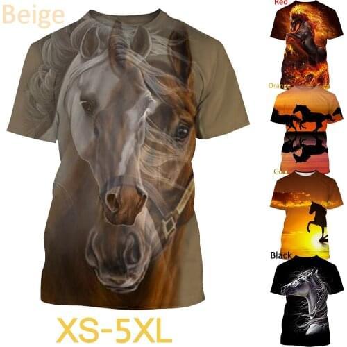2021 Summer New Animal Horse 3D Printing T-shirt Men and Women Summer Casual T-shirt Harajuku Street Fashion T-shirt