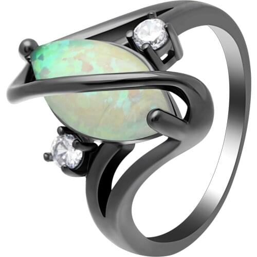 Hainon Oval White Fire Opal Black Gold Color Rings For Women Fashion Luxury Pink Color Stone Men Party Jewelry gifts