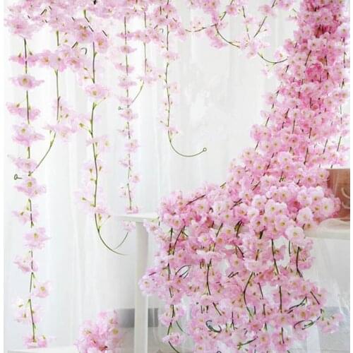 Fake flowers Cherry Rattan Wedding Vine Artificial flowers Home party decoration Simulation flowers Silk Ivy wall Hanging
