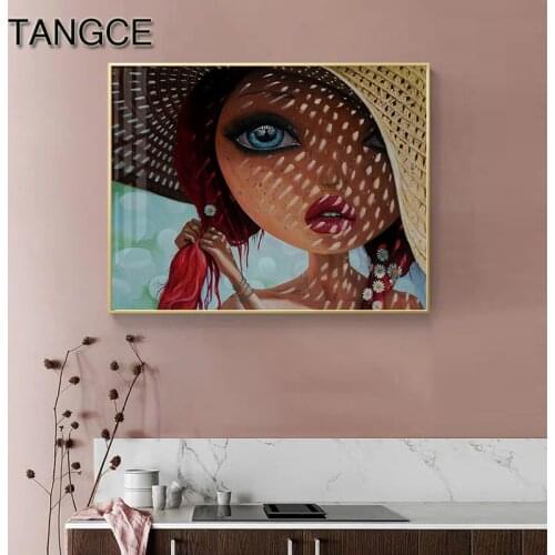 Modern Freckles Girl Canvas Painting Pretty Smoking Woman Poster Print Tableaux Comic Wall Art for Living Room Abstract Poster