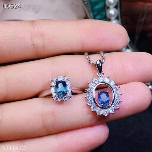 KJJEAXCMY boutique jewels 925 Silver-inlaid Natural Sapphire Ring Pendant Set Support Detection