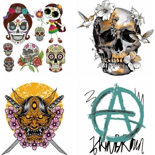 Colorful Skull Patches Thermal Sticker On Clothes Sticker Punk Skull Patch Heat Transfer Iron On Patches For Clothing Stripes
