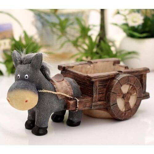Creative Ashtray Miniature Home Decor Desktop Table Ornament Resin Craft Donkey Cart Figurines