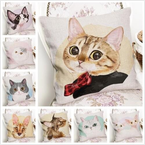 Cute Cat Art Cartoon Drawing Pattern Linen Cushion Cover Pillow Case for Home Sofa Car Decor Pillowcase45X45cm