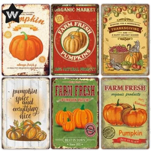 Fresh Pumpkin Metal Sign Vintage Wall Stickers Thanksgiving Tin Plaque Halloween Wall Art Metal Plate for Farm Decor Metal Decor