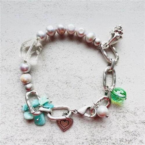 Fashion Jewelry Designer Charms for Bracelets HQ Silver Plated Natural Pearl Natural Crystal Bracelet Womans Accessories