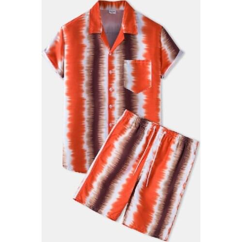 Striped Men Short Sets Summer Hawaiian Casual Print Aloha Shirt Set Beach Patchwork Shorts Streetwear 2 Pcs Oversize Mens Suit