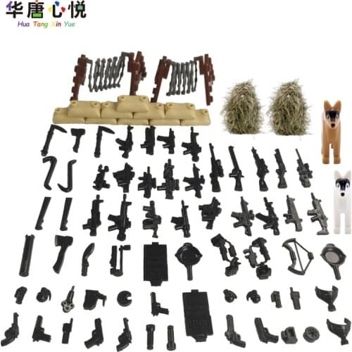 Locking Military Weapon Set Equipment Sandbag Haystack Fence Hound Decoration Building Blocks Kids Toys Gifts Militaries Model