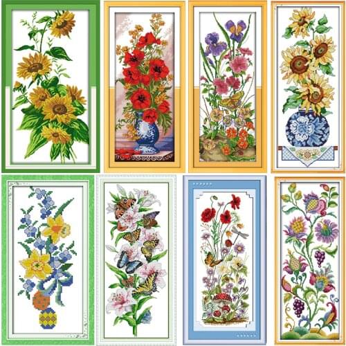 Flower Stamped Cross Stitch Kits Joy Sunday Sunflowers Vase Printed 11CT 14CT Counted Cross Stitch Kit Embroidery Needlework Set