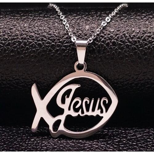 Stainless Steel Jesus Necklaces Fish Christian Christianity Ichthys Fish Pendant Necklaces Jewelry Women or Men collares N17168B