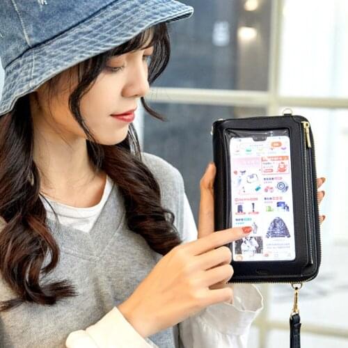 New Fashion Mobile Phone Bag Women PU Leather Solid Color Shoulder Messenger Bags Casual Ladies Touch Screen Small Wallet