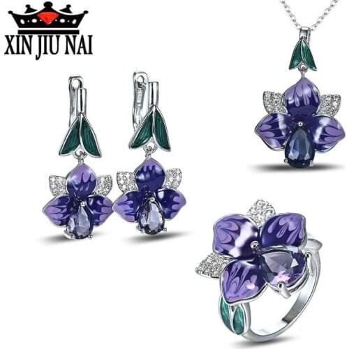 2020 hot new arrival arrives fashion luxury enamel color exquisite purple flower European and American banquet jewelry set