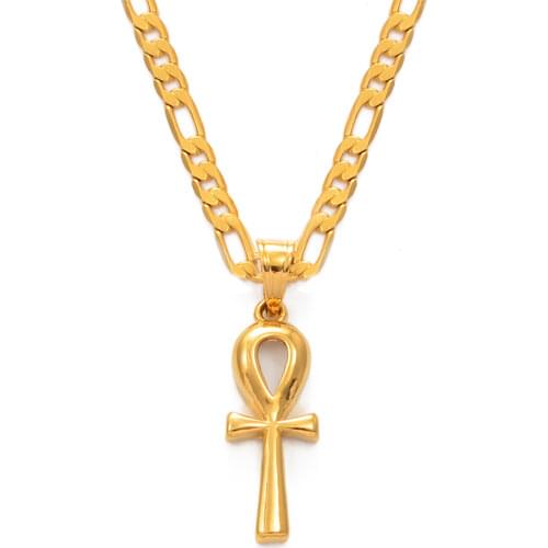 Anniyo Egyptian Cross Pendant Ankh Necklace Women Men Gold Color African Charms Jewelry Egypt Hieroglyphs Nile Key #057006B