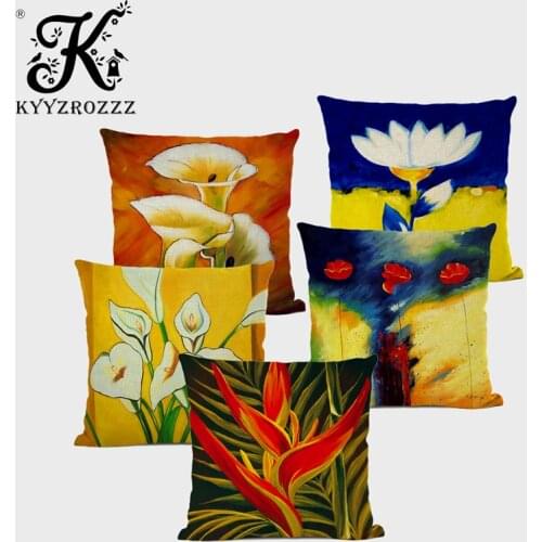 Nordic Style Plant Cushion Oil Painting Flowers Retro Decoration Lost Pillowcase Flower Geometric Sofa Cover 45x45 Funda Cojin