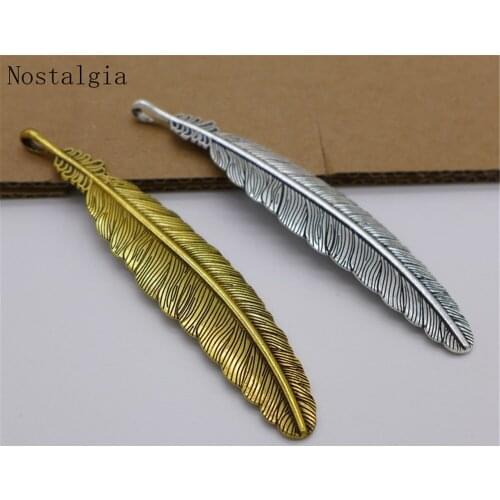 Nostalgia 1Pcs Huge Bird Feather Dangle Jewlery Large Pendant Charms For Necklace Making 105*21MM