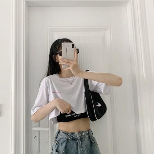 Casual Retro Ins Loose Tshirt Female Korean Harajuku Womens T-shirts Tops Japanese Kawaii Ladies Ulzzang Clothes For Women