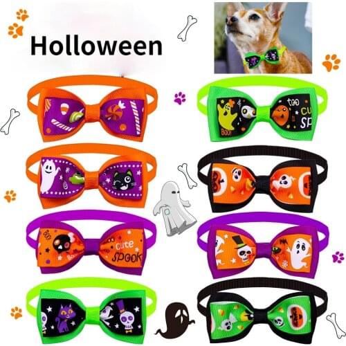 Adjustable Cat Dog Bow Tie Pet Bowtie Pet Collar For Halloween Cosplay Pumpkin Ghost Witch Hallowen Cat Accessories Decorations