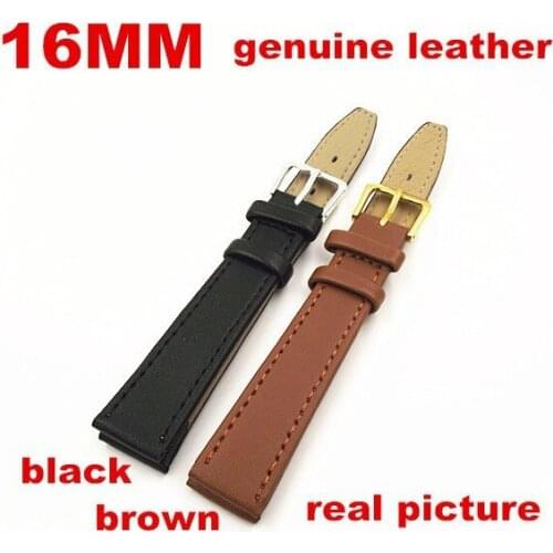 New arrived - High quality 50PCS/lot 16mm genuine leather watch band watch strap watch parts black and brown colors - 3193