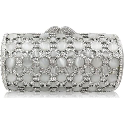 Luxury Fashion Rhinestones Women Evening Bags Metal Minaudiere Wedding Party Purse Lady Stone Clutch Handbag Sliver Metal Wallet