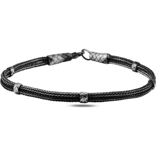 Silverlina Sterling Silver Oxidized Kazaziye Hand Knitting Bracelet