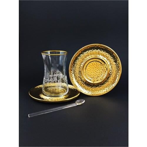 Turkish Tea Cup 18 Piece Hand Labor Gold Sophia Themed Tea Cup Set Turkish Arabic Russian British Tea and Coffee glasses