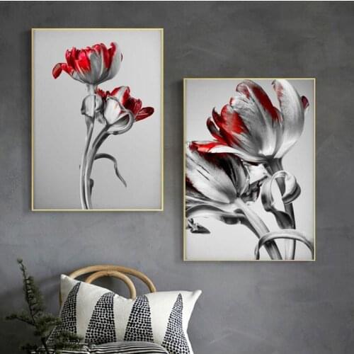 Vintage Red Flower Poster Canvas Painting Wall Art Pictures For Living Room Modern Home Decor Plant Posters And Prints Cuadros