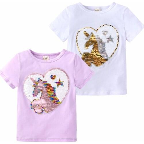 Girls Magic Glitter Reverse Sequin Top Color Changing Kids Girls T shirts Summer Kids Sequined T shirt Tops Childrens Clothing