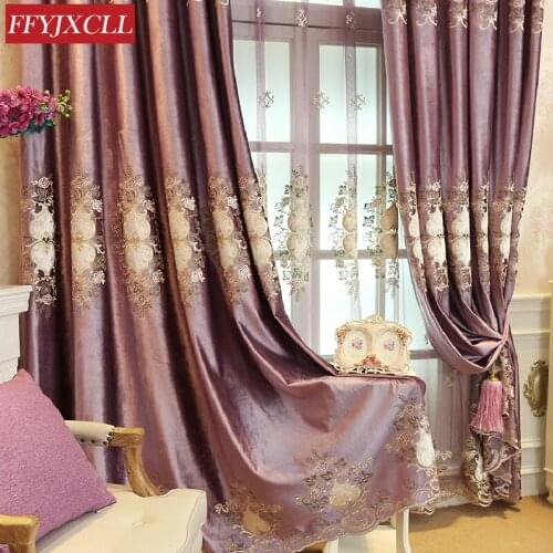 High-end Curtains for Living Room Bedroom Italian Velvet Embroidered Curtains Purple Wedding Room Home Decoration Accessories