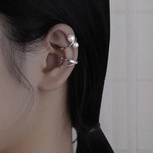 Luckydays Pearl Earrings Without Pierced Ear Cuff Korean Simple Female Gentle Temperament Cross Zirconia Ear Clip