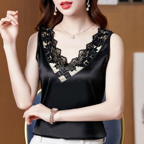 M-4XL Plus size Women clothing Summer Sleeveless Women Vest Tops New Satin Lace Camis Basic shirt V-neck Korean Tank Tops