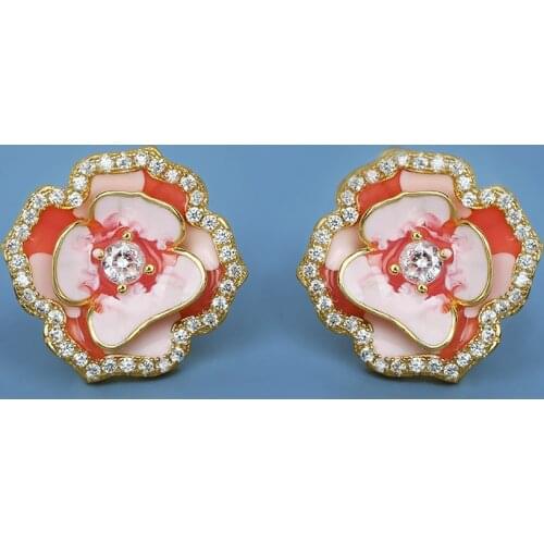925 Silver Womens Fashion Pink Epoxy Flower Earrings Elegant Womens Party Jewelry Handmade Enamel Womens Party Jewelry