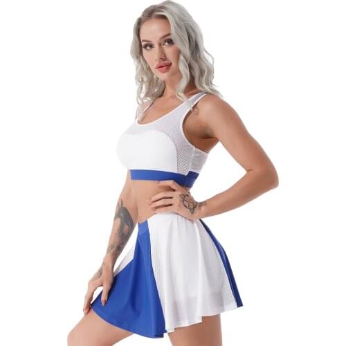 Women Breathable Tennis Skorts Sport Suit Outfit Summer Sports Set Badminton Sport Bra Top and Skorts Racer Back Running Clothes
