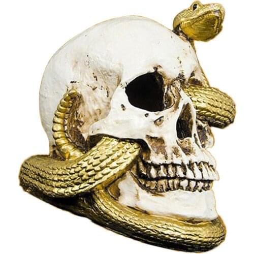 Snake Inside Human Skull Horror Animated Figurine Halloween Decoration Prop