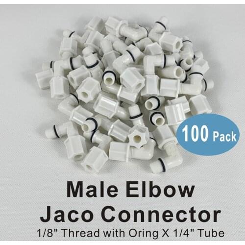 100 PACK OF Jaco Elbow Connector 1/8" Thread Male to 1/4" Tube Fittings for Water Filters and RO Systems Membrane Housing