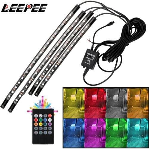 12V 4pcs Bluetooth LED Strips Car RGB Ambient Mood Lights Floor Seat Back Dashboard Mouldings Remote Control Interior Decoration